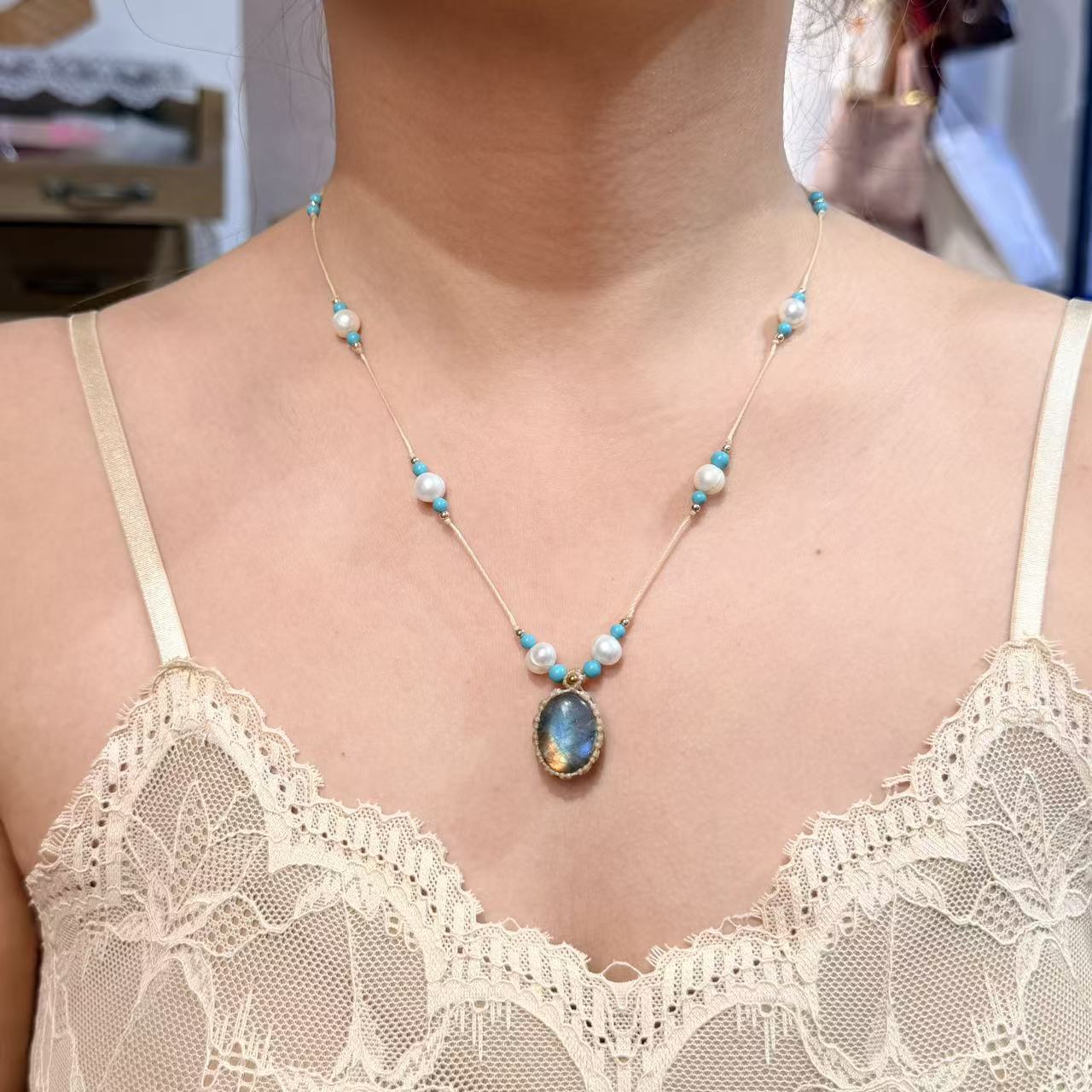 Labradorite & Pearl Long Necklace · Only One Available