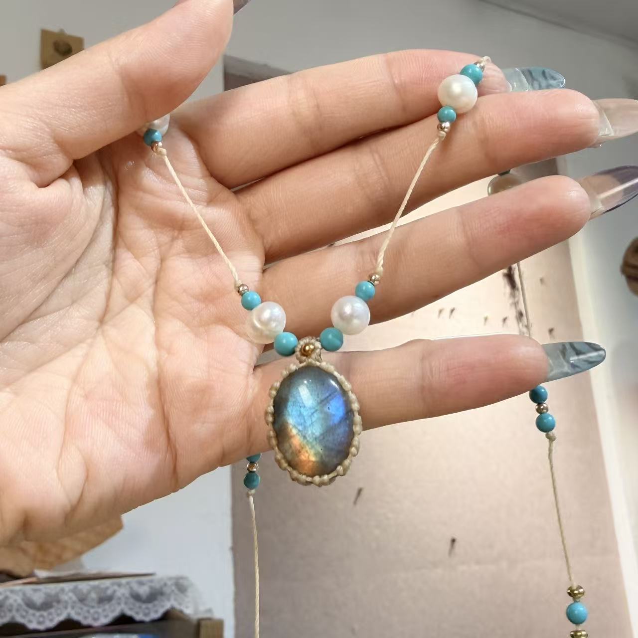 Labradorite & Pearl Long Necklace · Only One Available