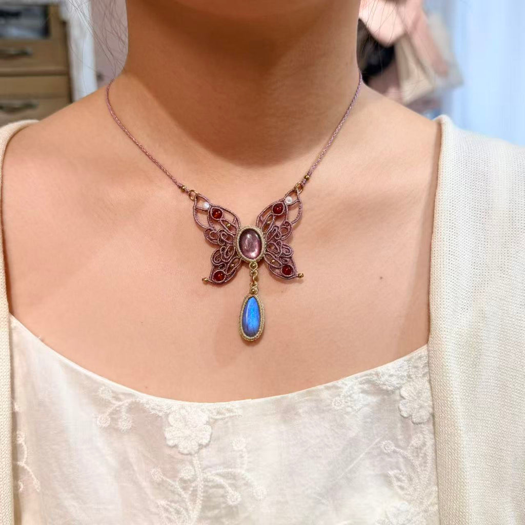 Butterfly style labradorite & lepidolite necklace · One of a kind only