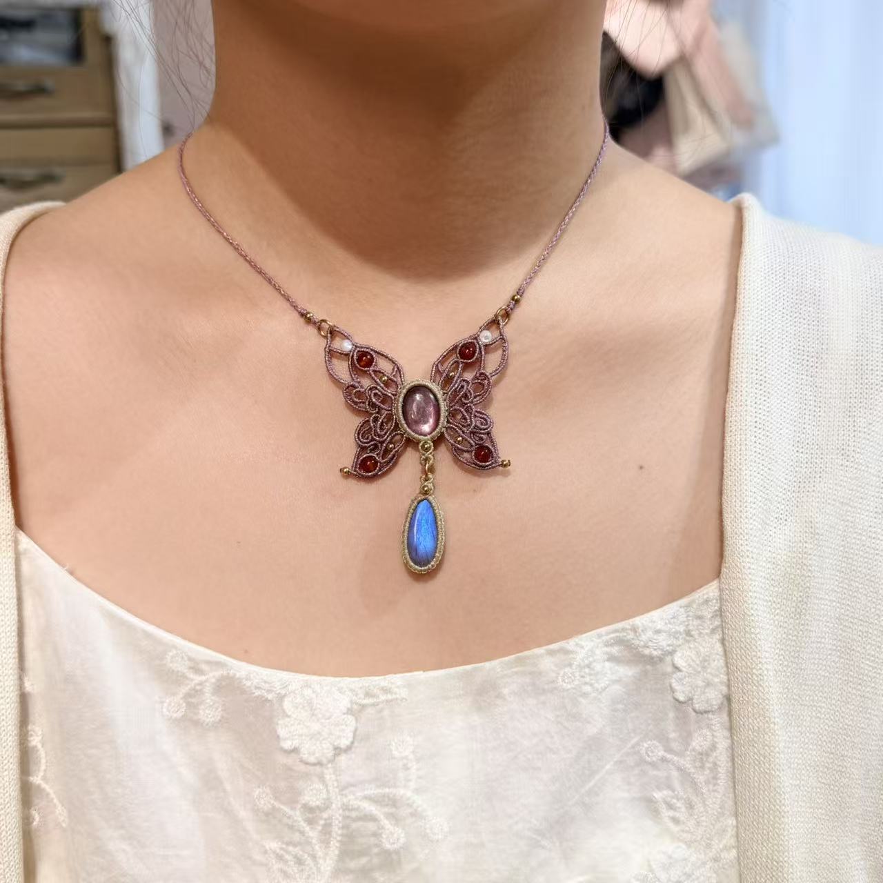 Butterfly style labradorite & lepidolite necklace · One of a kind only