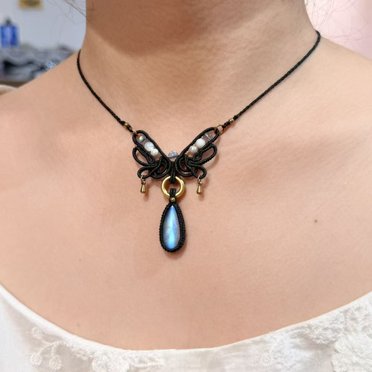 Black butterfly labradorite necklace · One of a kind only