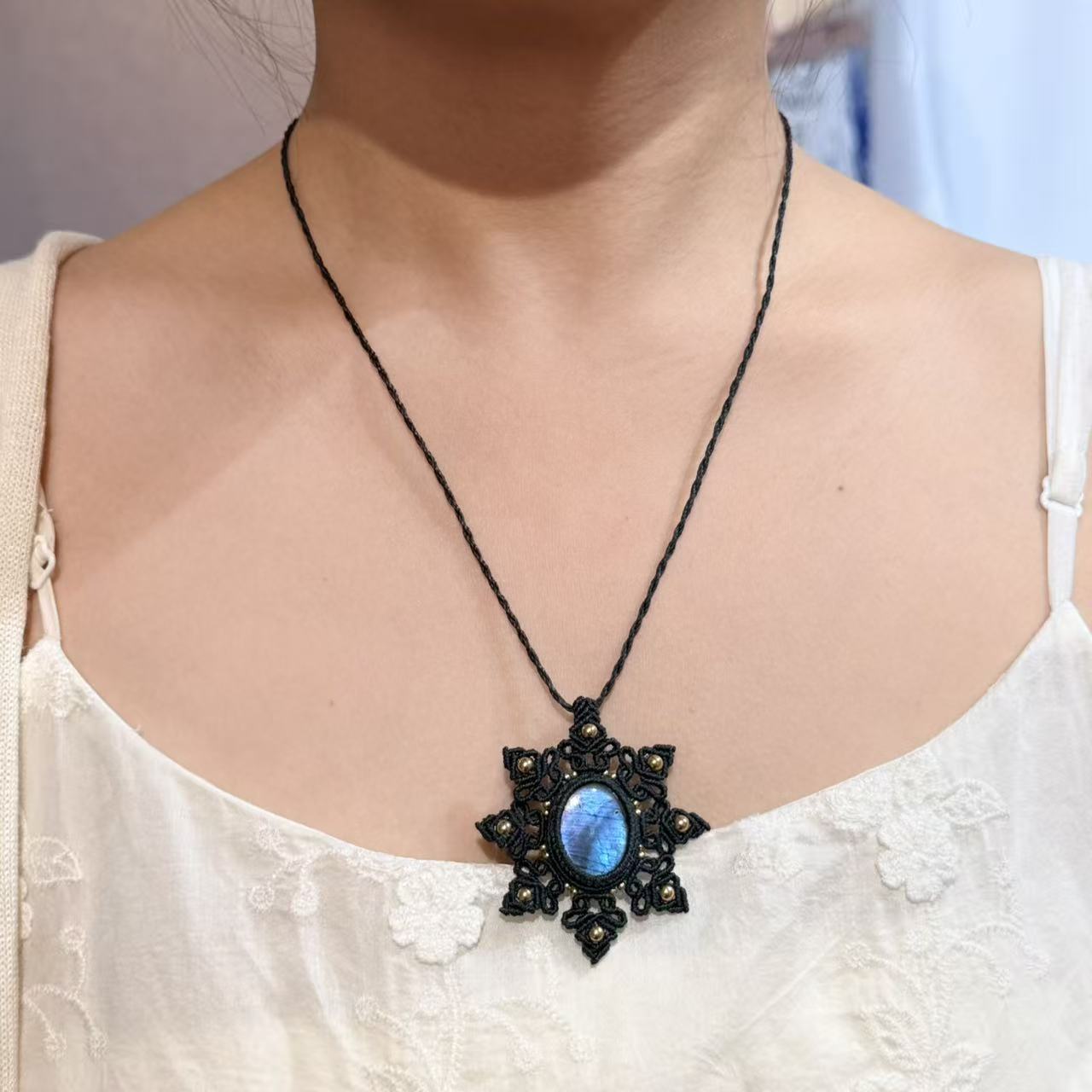 Snowflake design long labradorite necklace · One of a kind only