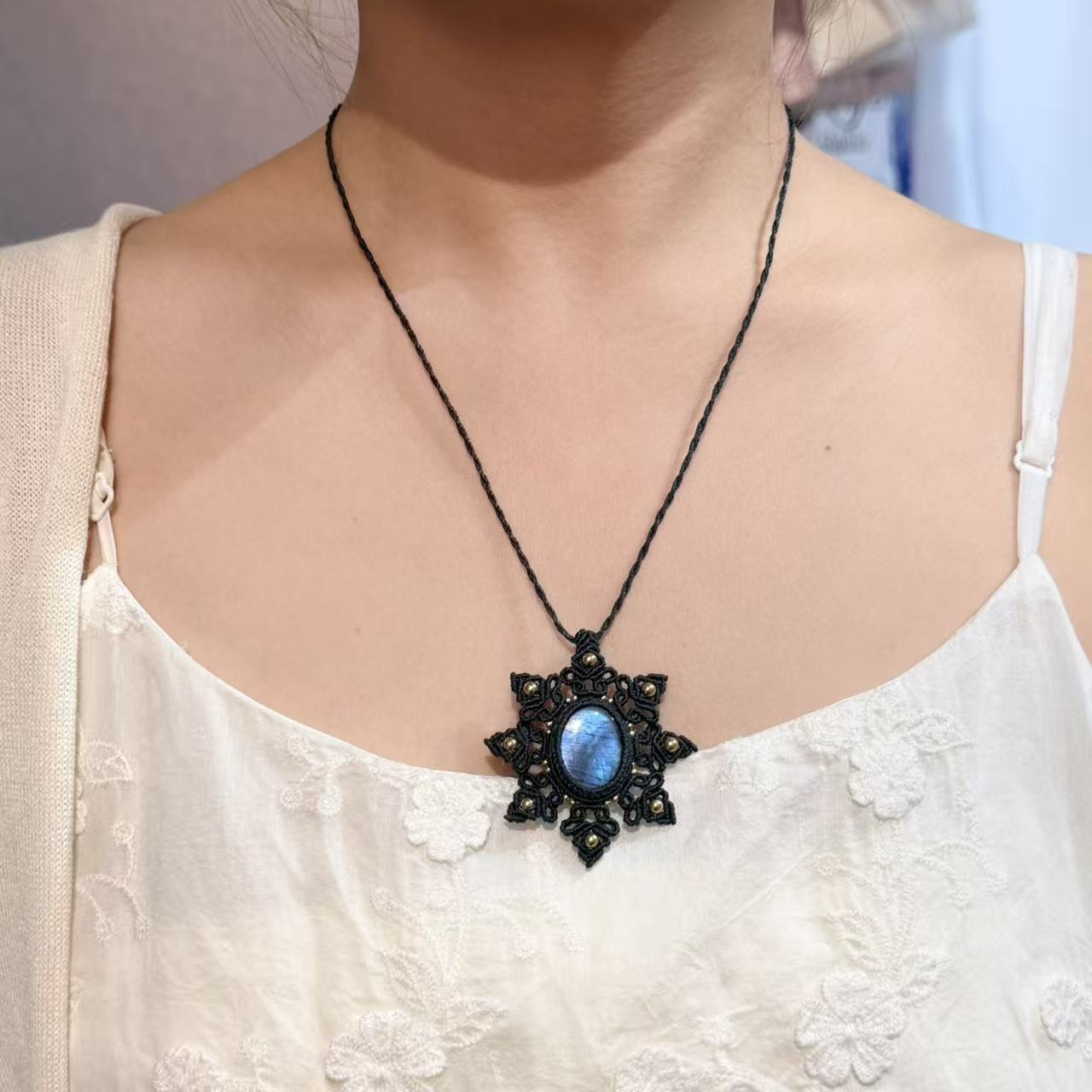 Snowflake design long labradorite necklace · One of a kind only