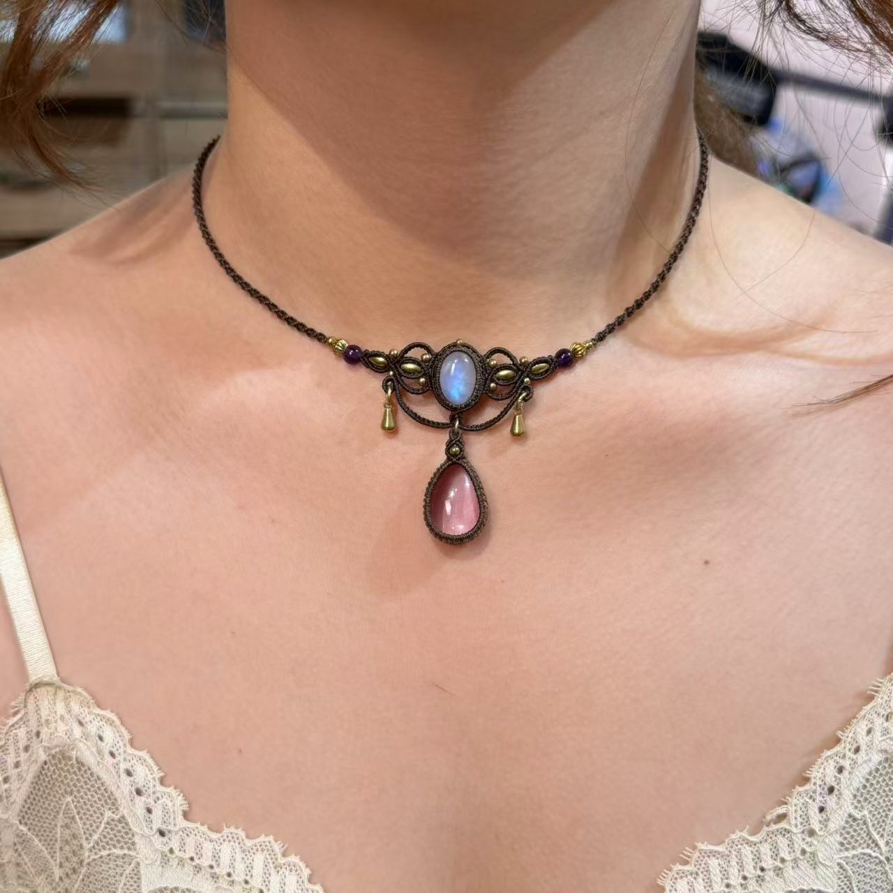 Moonstone & Amethyst Necklace, One of a Kind
