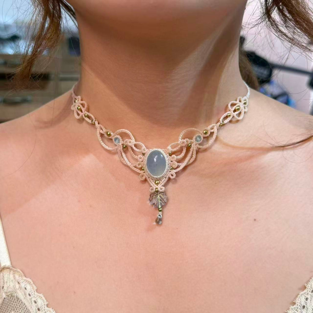 Aquamarine Braided Rope Necklace, Only One Piece Available