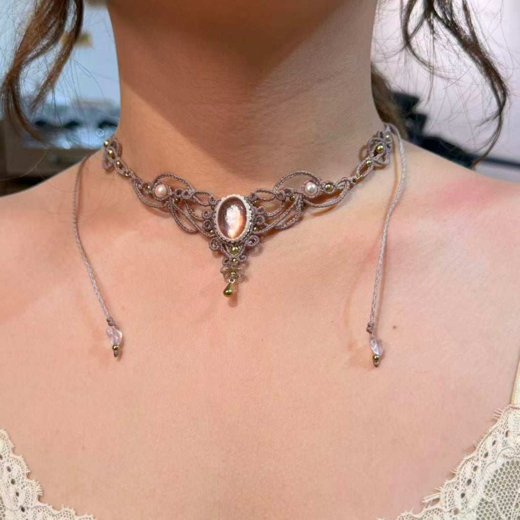 Pink Lepidolite Braided Necklace