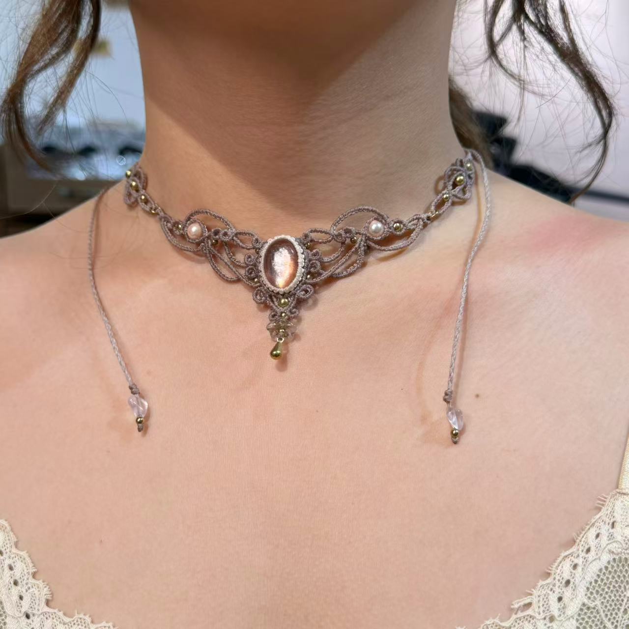 Pink Lepidolite Braided Necklace