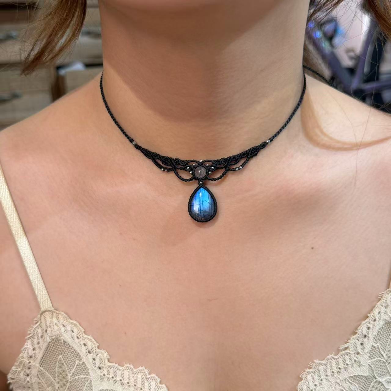 Blue Teardrop Labradorite Necklace, One of a Kind