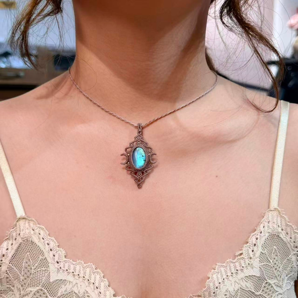 Long Labradorite Pendant Necklace, One of a Kind