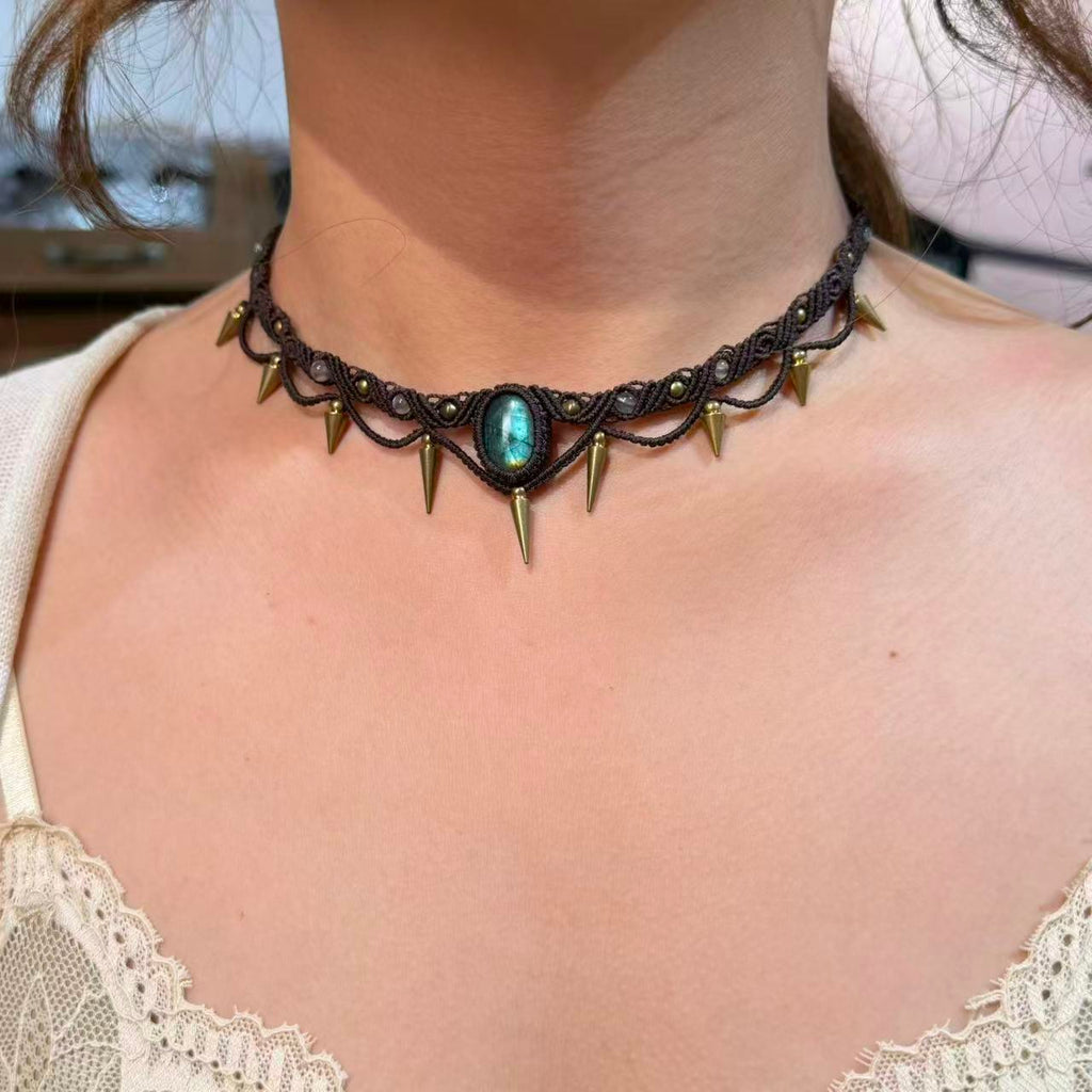 Labradorite Necklace with Rivet Design, Only One Piece Left
