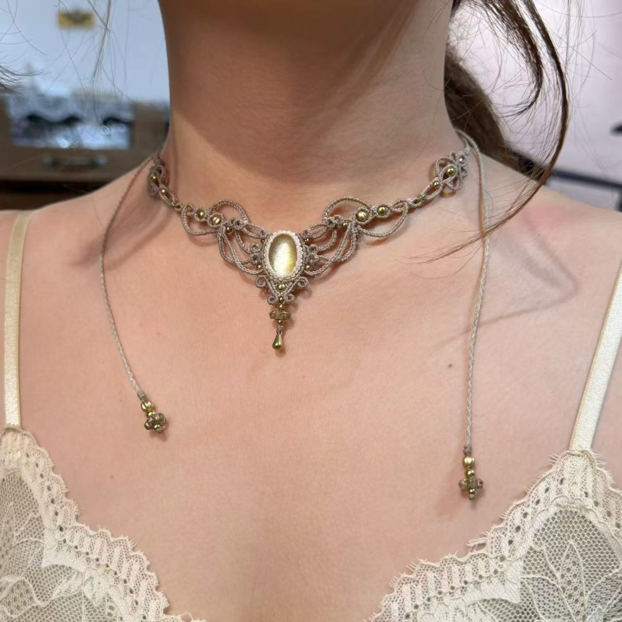 Golden Lepidolite Necklace, Only One Piece