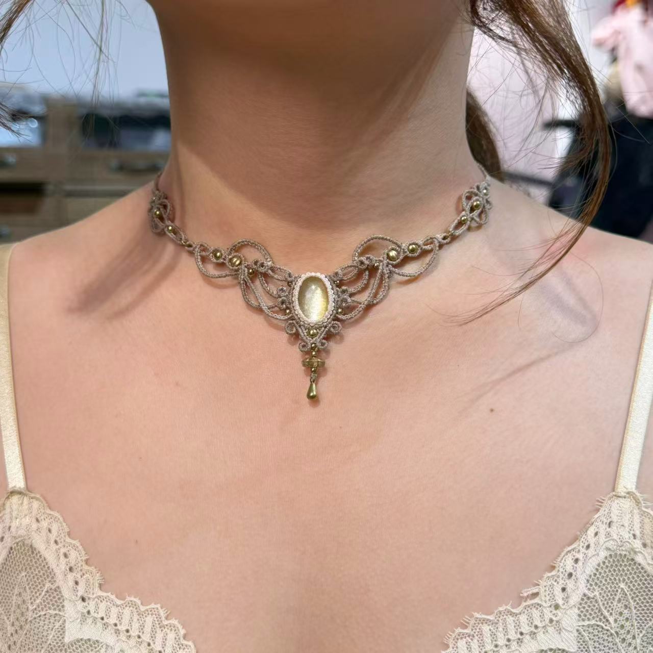 Golden Lepidolite Necklace, Only One Piece