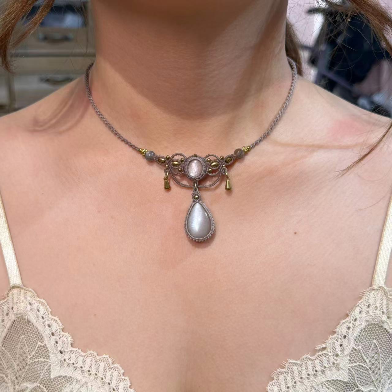 Orange Moonstone Necklace, Only One Piece
