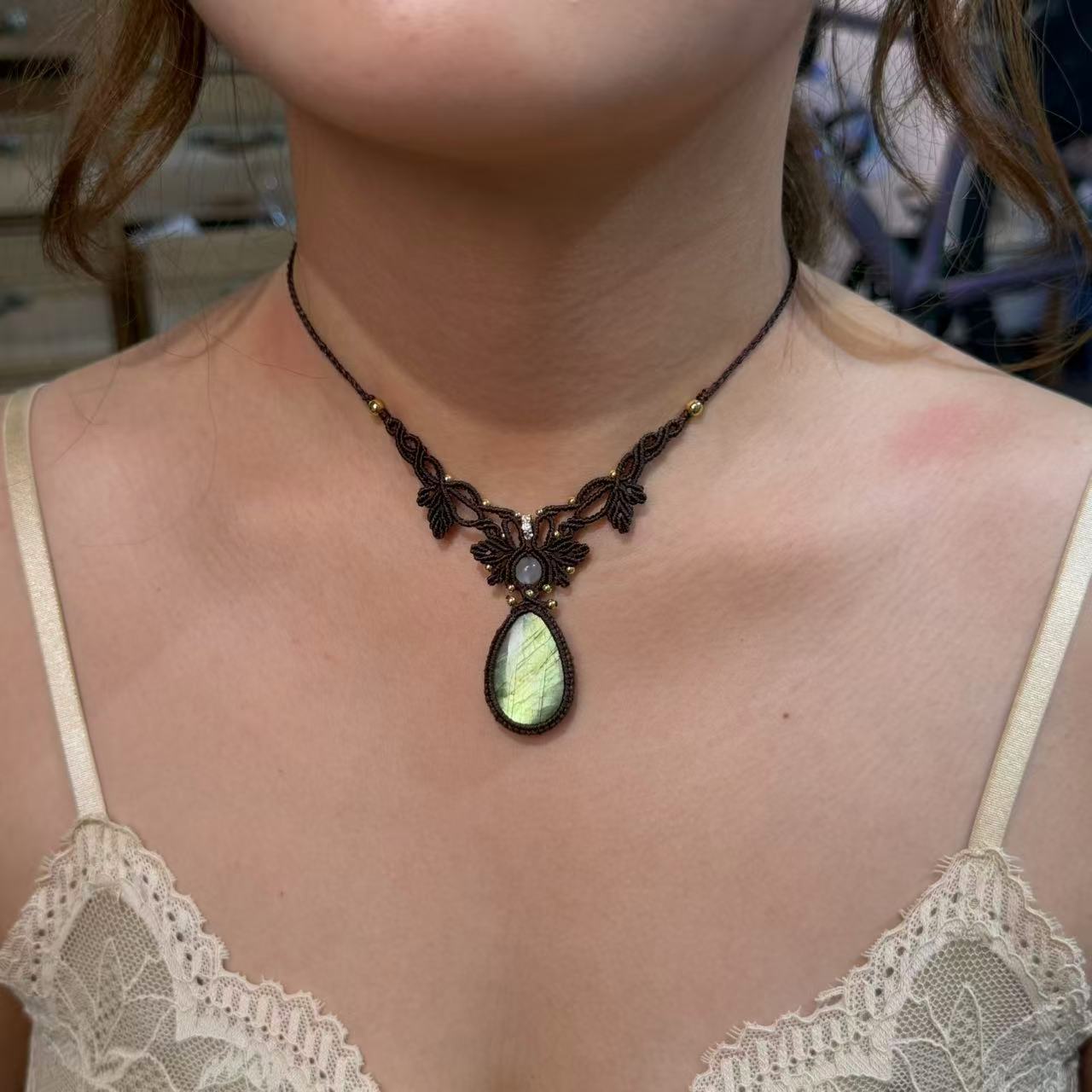 Green Labradorite Necklace, Only One Piece