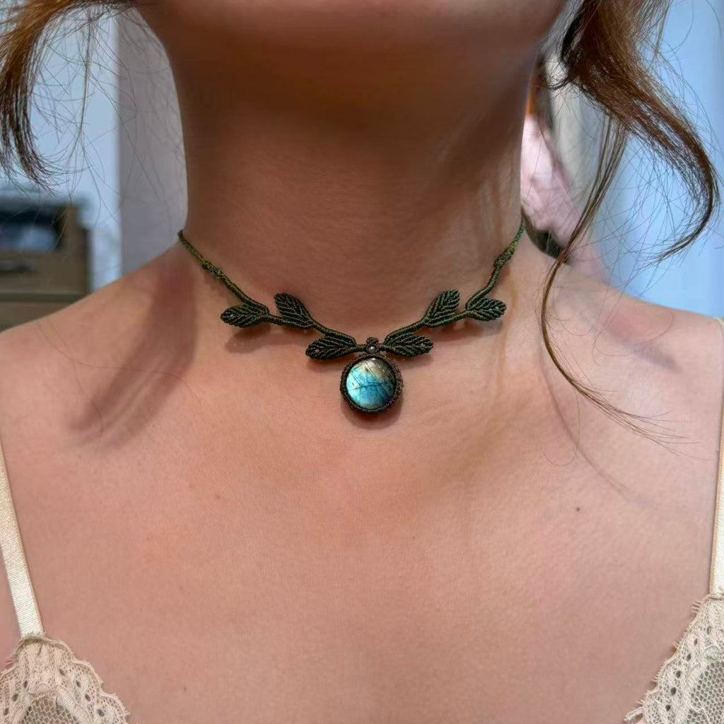 Necklace crafted with leaf weaving design