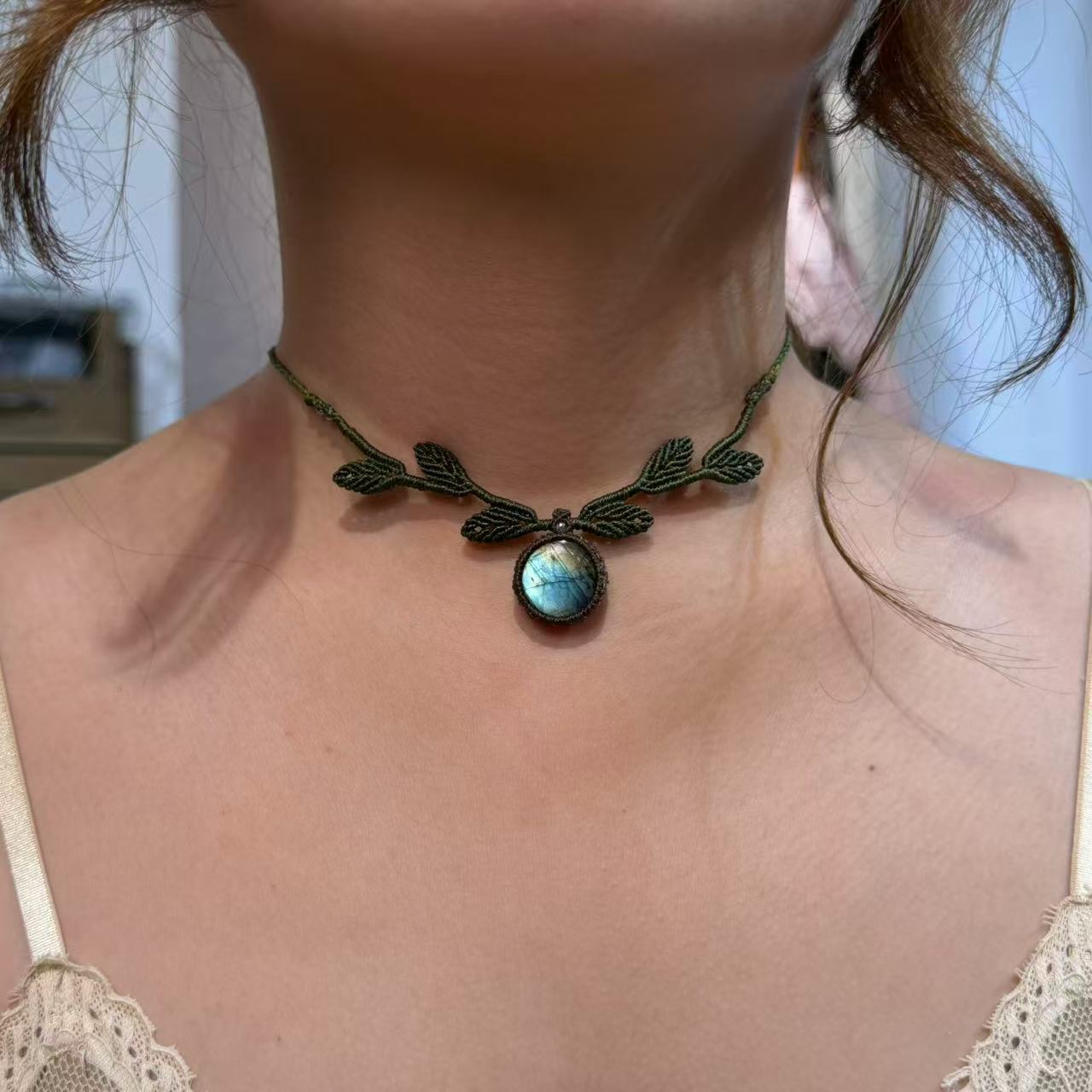 Necklace crafted with leaf weaving design