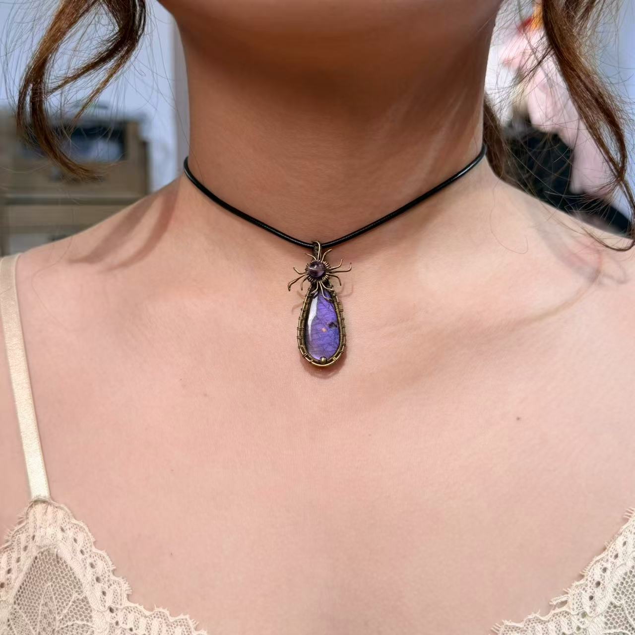 Copper Woven Purple Labradorite Necklace, Only One Piece