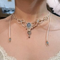 Aquamarine Braided Rope Necklace, Only One Piece Available