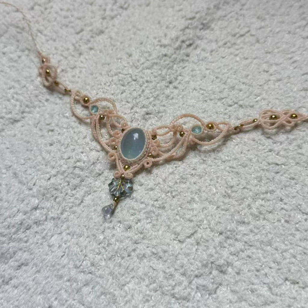 Aquamarine Braided Rope Necklace, Only One Piece Available