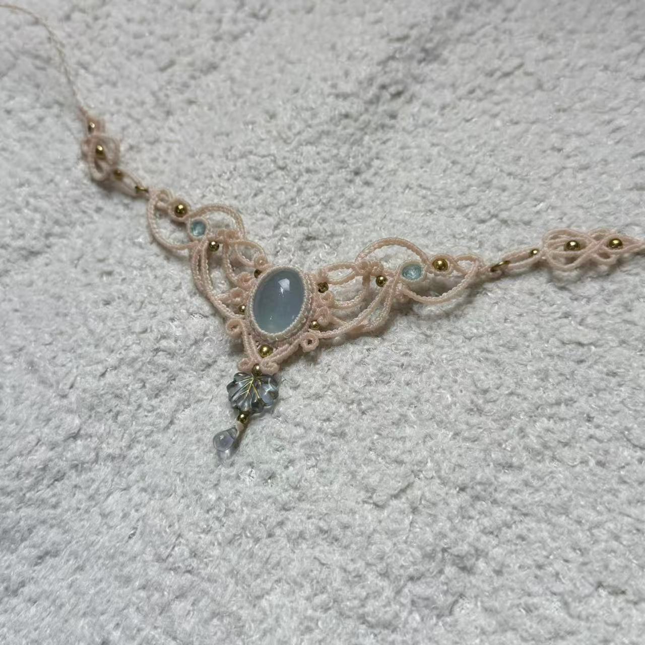 Aquamarine Braided Rope Necklace, Only One Piece Available