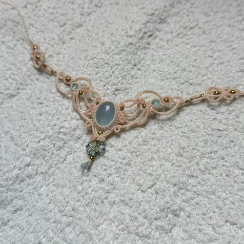 Aquamarine Braided Rope Necklace, Only One Piece Available