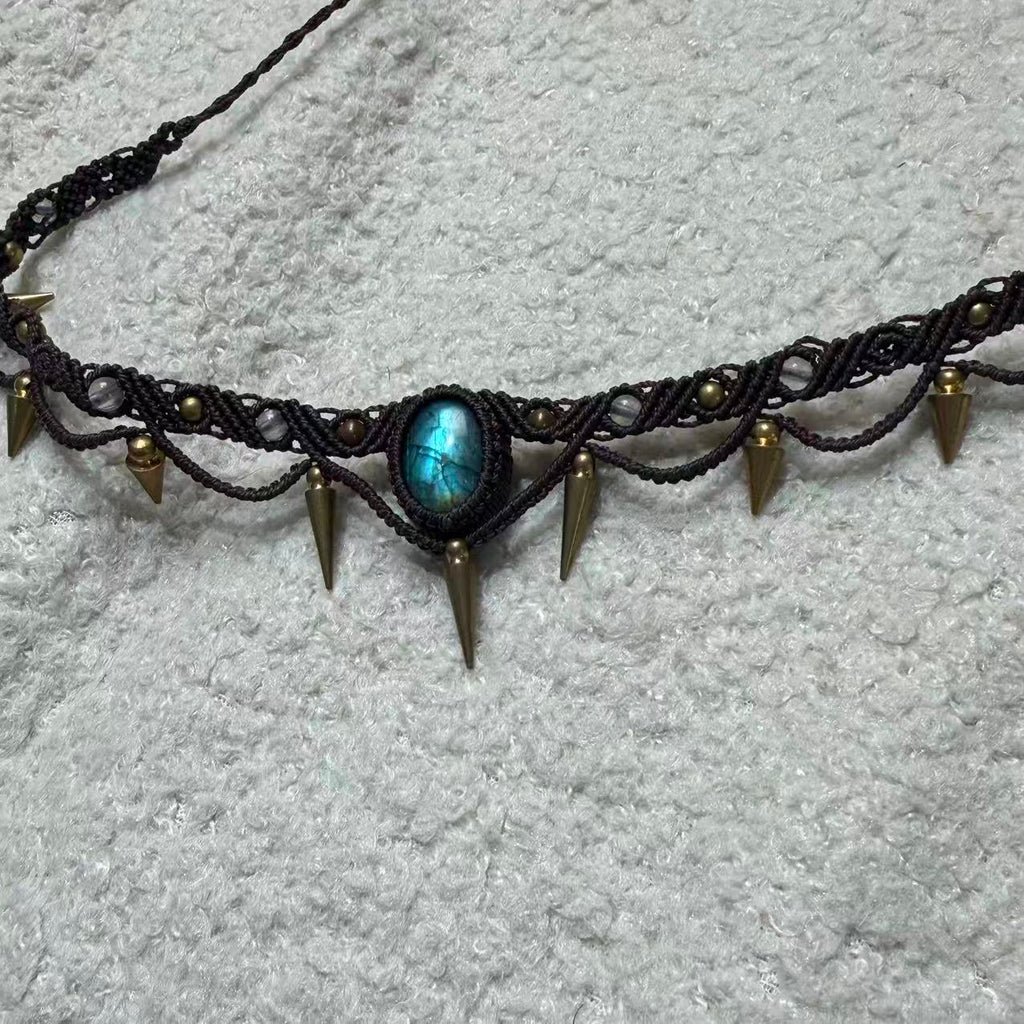 Labradorite Necklace with Rivet Design, Only One Piece Left