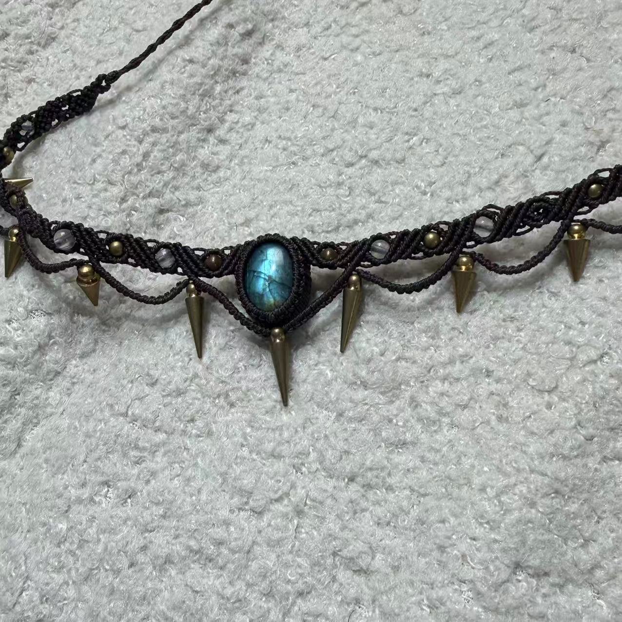 Labradorite Necklace with Rivet Design, Only One Piece Left